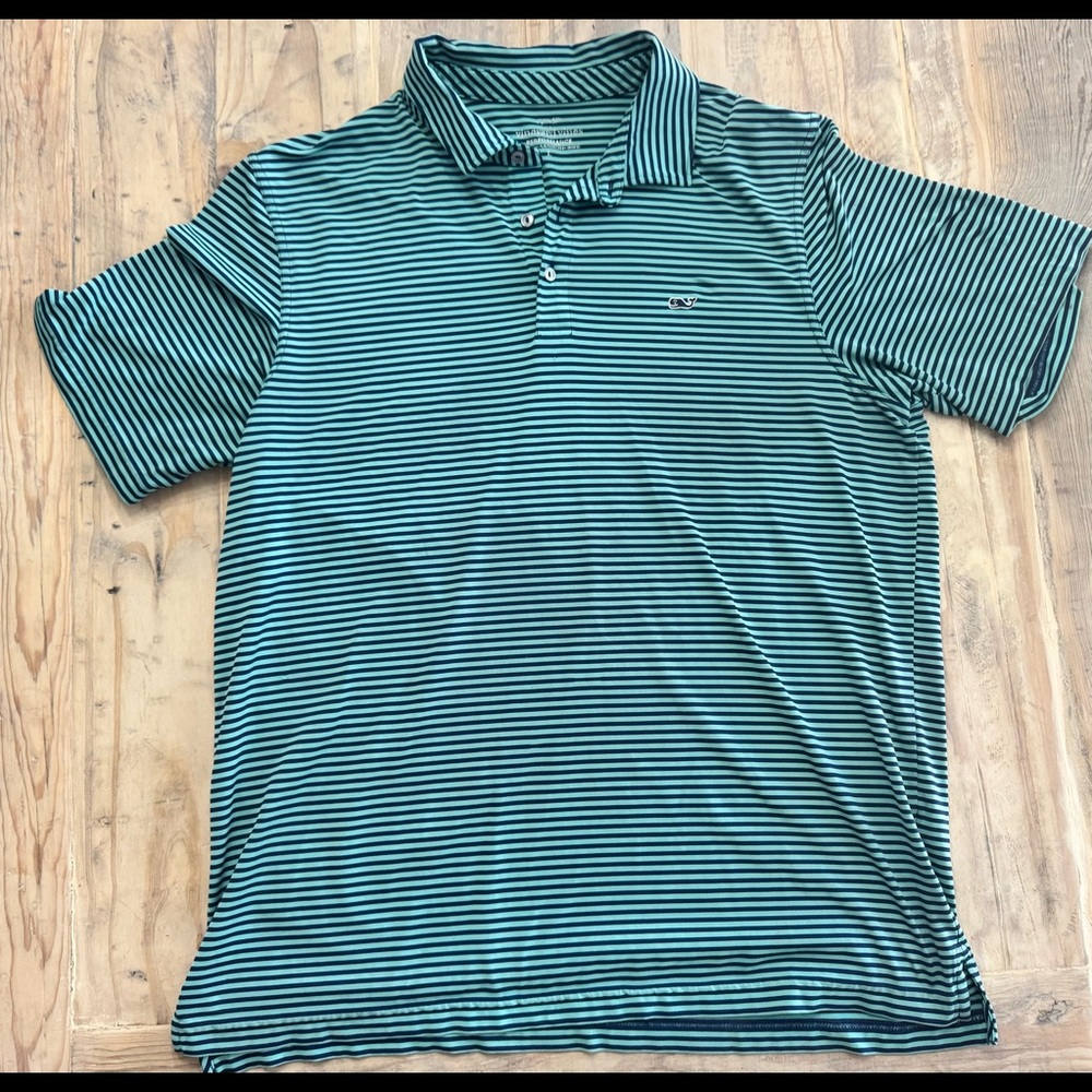 VIneyard vines navy/teal performance  polo shirt size Large